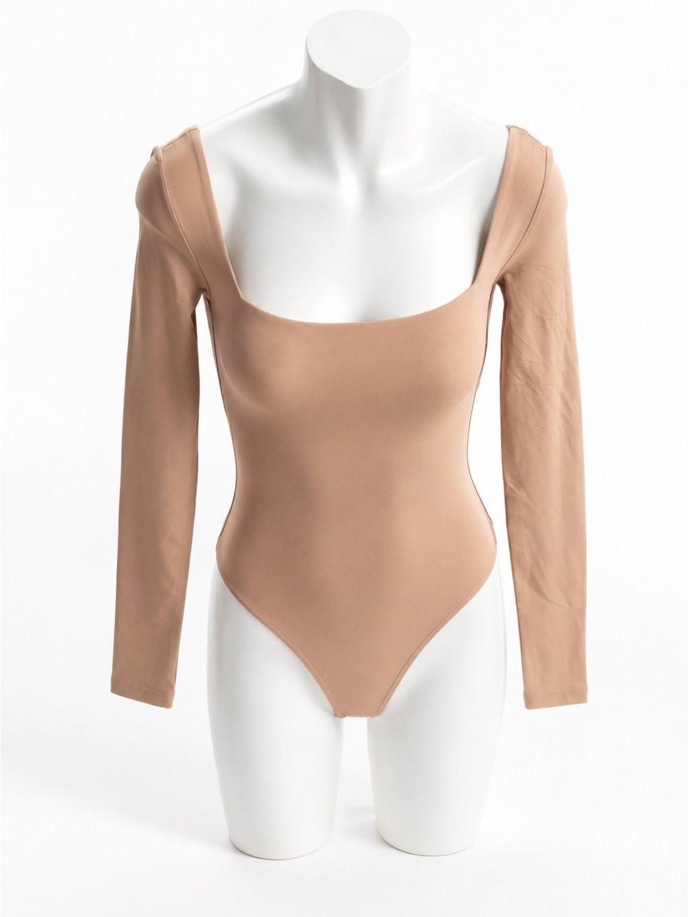 Babaton Aritzia Taupe Long Sleeve Square Neck Bodysuit 2XS